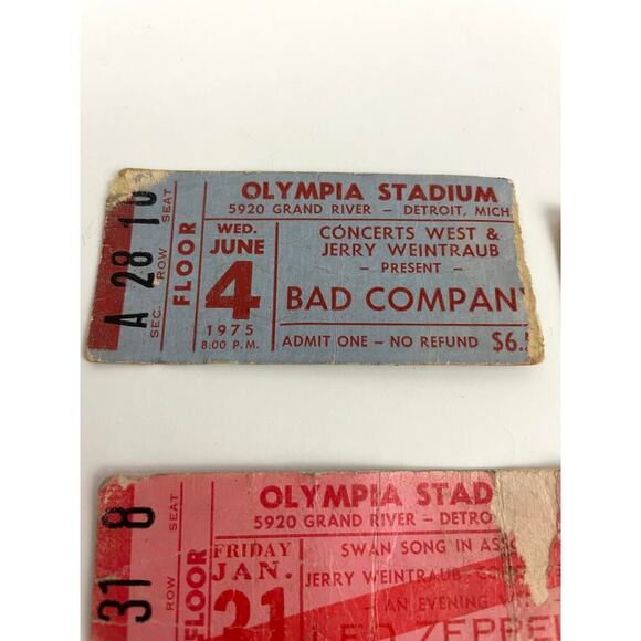 Lot of 4 Original Led Zeppelin Bad Company 1975 Concert Ticket Michigan Masonic - Picture 3 of 7